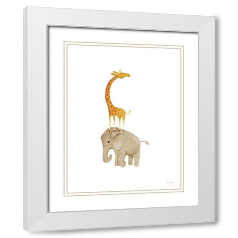 Safari Elephant and Giraffe White Modern Wood Framed Art Print with Double Matting by Stellar Design Studio