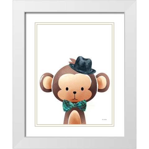 Mr. Monkey White Modern Wood Framed Art Print with Double Matting by Stellar Design Studio