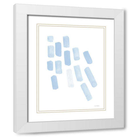 Blue Strokes White Modern Wood Framed Art Print with Double Matting by Seven Trees Design