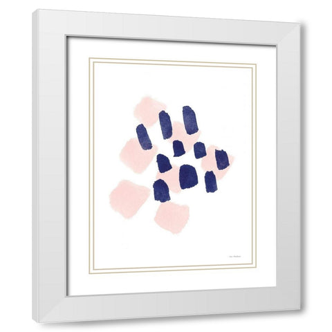 Navy and Pink Strokes White Modern Wood Framed Art Print with Double Matting by Seven Trees Design