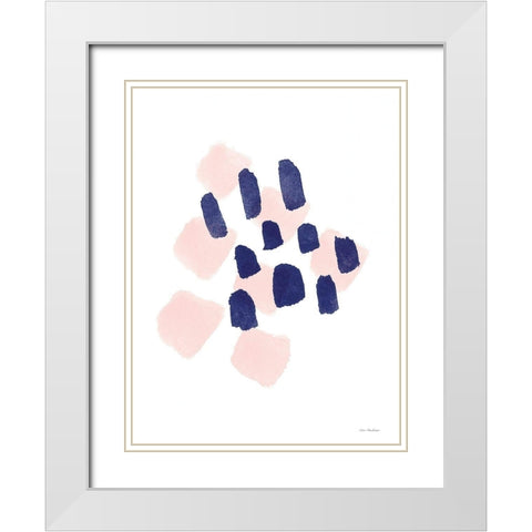 Navy and Pink Strokes White Modern Wood Framed Art Print with Double Matting by Seven Trees Design