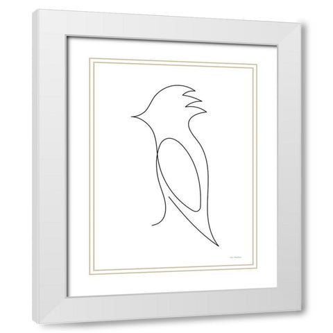One Line Bird White Modern Wood Framed Art Print with Double Matting by Seven Trees Design