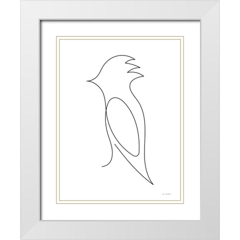 One Line Bird White Modern Wood Framed Art Print with Double Matting by Seven Trees Design