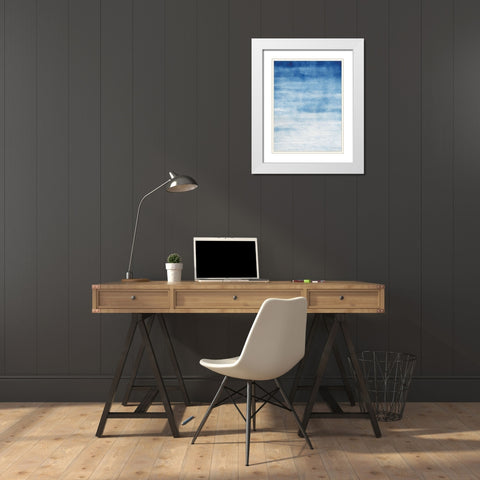 Abstract Blue White Modern Wood Framed Art Print with Double Matting by Seven Trees Design