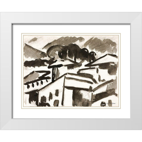 Architecture Drawing White Modern Wood Framed Art Print with Double Matting by Seven Trees Design
