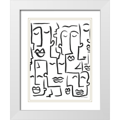 Faces Drawing White Modern Wood Framed Art Print with Double Matting by Seven Trees Design