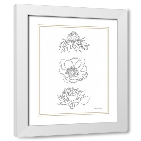 Hand Drawn Flowers White Modern Wood Framed Art Print with Double Matting by Seven Trees Design