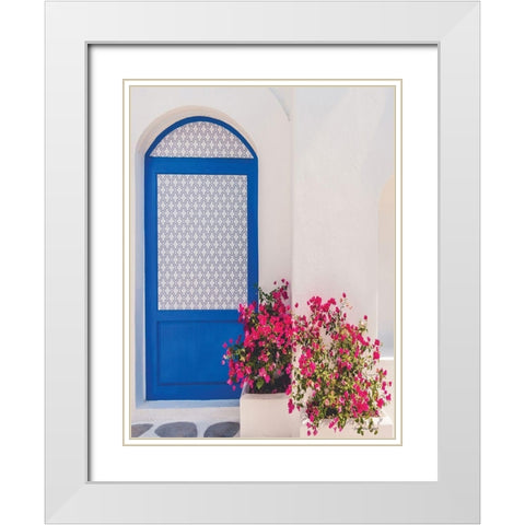 Santorini Door White Modern Wood Framed Art Print with Double Matting by Seven Trees Design