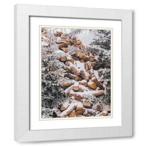 Winter Wood Pile    White Modern Wood Framed Art Print with Double Matting by Seven Trees Design