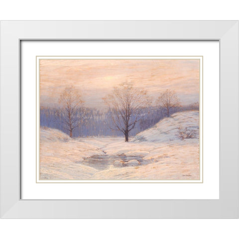 Snowy Sunset    White Modern Wood Framed Art Print with Double Matting by Seven Trees Design