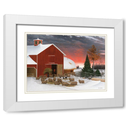 Snowy Farm    White Modern Wood Framed Art Print with Double Matting by Seven Trees Design