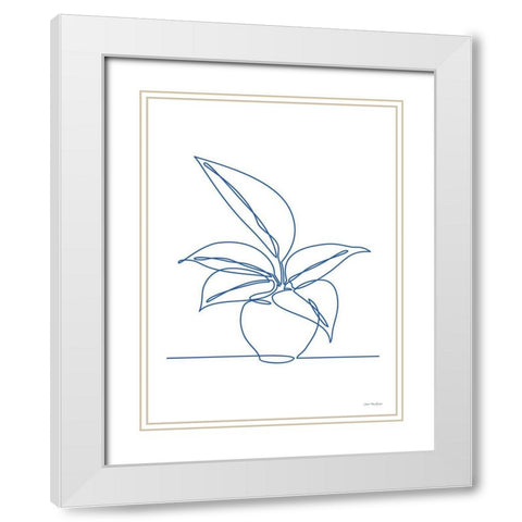 One Line Plant I White Modern Wood Framed Art Print with Double Matting by Seven Trees Design