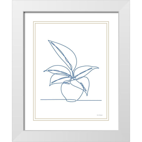 One Line Plant I White Modern Wood Framed Art Print with Double Matting by Seven Trees Design