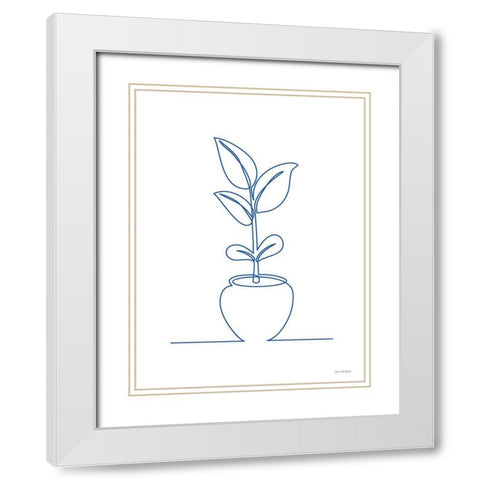 One Line Plant II White Modern Wood Framed Art Print with Double Matting by Seven Trees Design