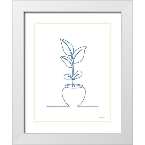 One Line Plant II White Modern Wood Framed Art Print with Double Matting by Seven Trees Design
