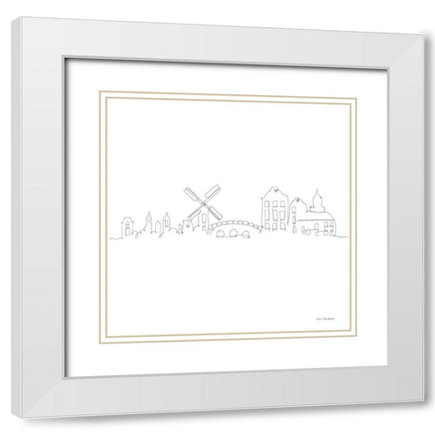 One Line Amsterdam White Modern Wood Framed Art Print with Double Matting by Seven Trees Design