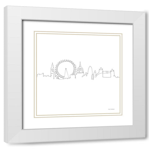 One Line London White Modern Wood Framed Art Print with Double Matting by Seven Trees Design