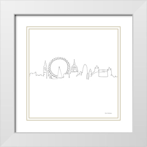 One Line London White Modern Wood Framed Art Print with Double Matting by Seven Trees Design