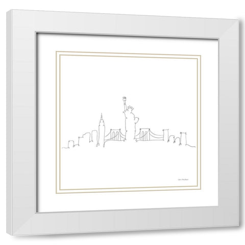 One Line New York White Modern Wood Framed Art Print with Double Matting by Seven Trees Design