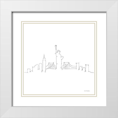 One Line New York White Modern Wood Framed Art Print with Double Matting by Seven Trees Design