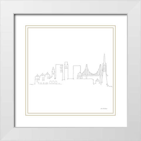 One Line San Francisco White Modern Wood Framed Art Print with Double Matting by Seven Trees Design