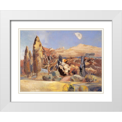 Daytime Moon White Modern Wood Framed Art Print with Double Matting by Seven Trees Design
