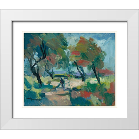 Early Walk White Modern Wood Framed Art Print with Double Matting by Trujillo, Jose
