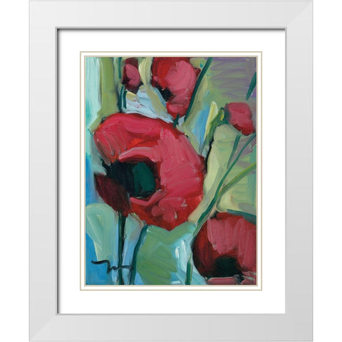 Poppies White Modern Wood Framed Art Print with Double Matting by Trujillo, Jose