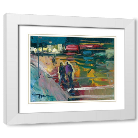 Night Stroll White Modern Wood Framed Art Print with Double Matting by Trujillo, Jose