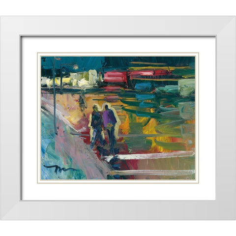 Night Stroll White Modern Wood Framed Art Print with Double Matting by Trujillo, Jose