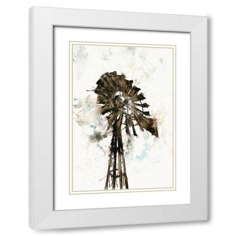 Watercolor Windmill White Modern Wood Framed Art Print with Double Matting by White Ladder