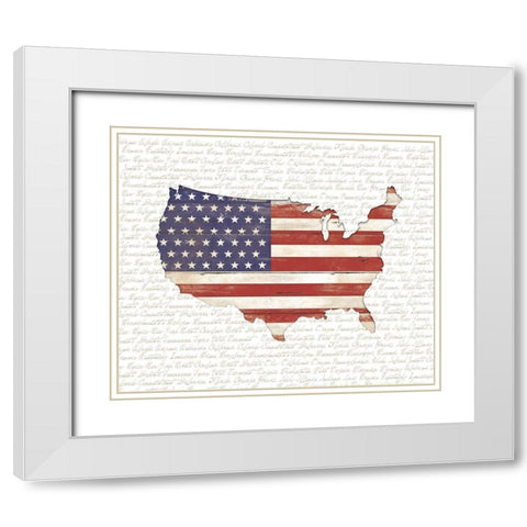 USA Flag White Modern Wood Framed Art Print with Double Matting by White Ladder