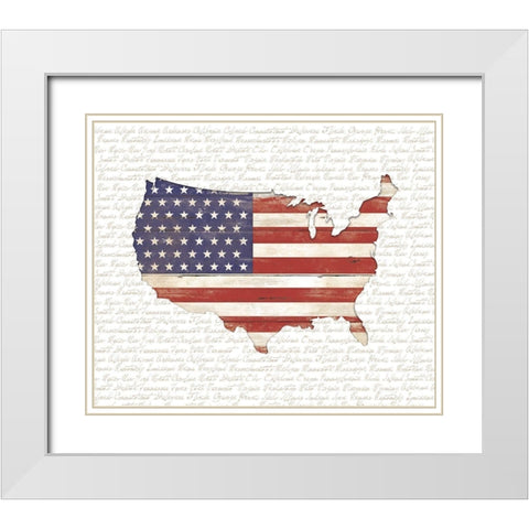 USA Flag White Modern Wood Framed Art Print with Double Matting by White Ladder