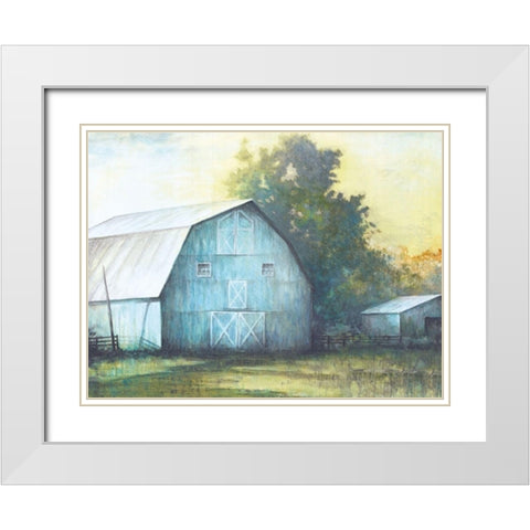 Rustic Blue Barn White Modern Wood Framed Art Print with Double Matting by White Ladder