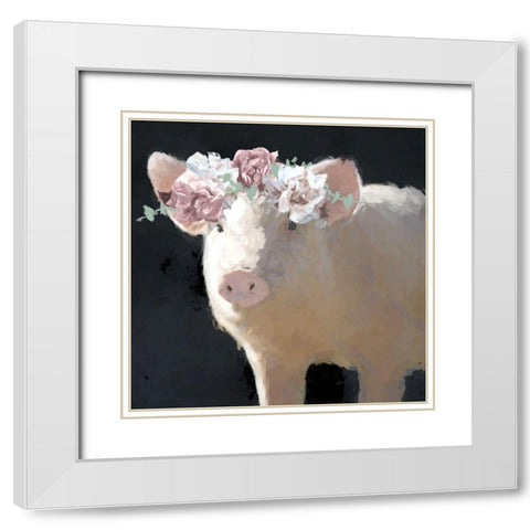 Clementine the Pig White Modern Wood Framed Art Print with Double Matting by White Ladder