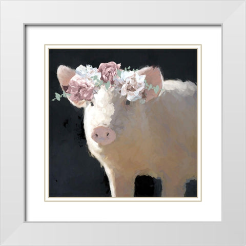 Clementine the Pig White Modern Wood Framed Art Print with Double Matting by White Ladder