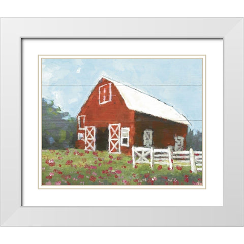 Flower Field Barn White Modern Wood Framed Art Print with Double Matting by White Ladder
