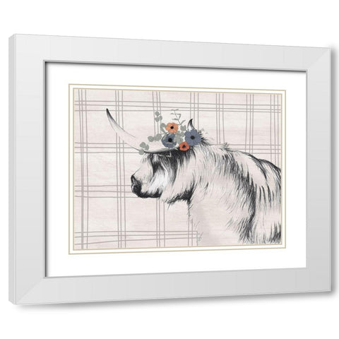Highland Cow in Gray White Modern Wood Framed Art Print with Double Matting by White Ladder