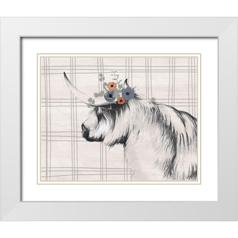 Highland Cow in Gray White Modern Wood Framed Art Print with Double Matting by White Ladder