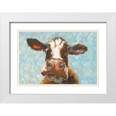How Now Brown Cow White Modern Wood Framed Art Print with Double Matting by White Ladder