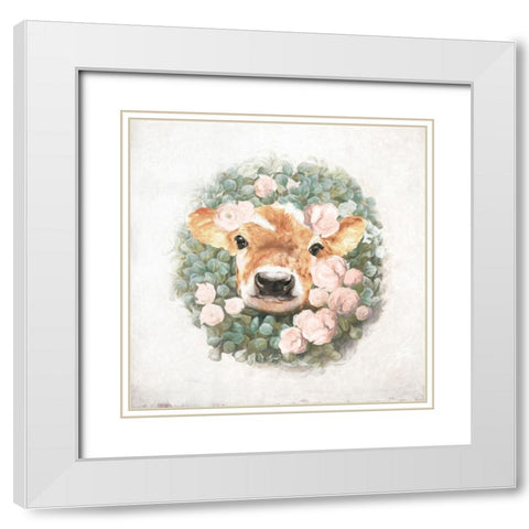 Floral Wreath Calf White Modern Wood Framed Art Print with Double Matting by White Ladder