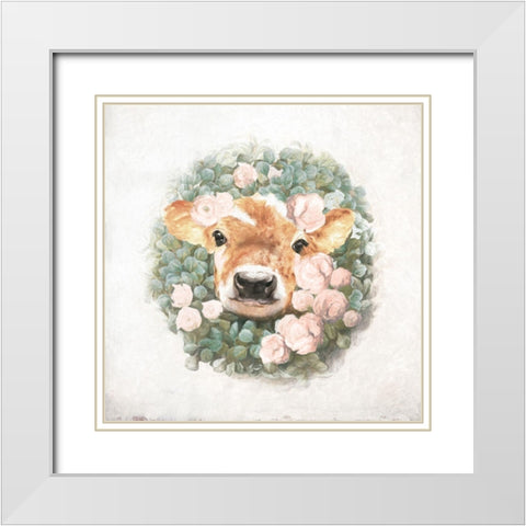 Floral Wreath Calf White Modern Wood Framed Art Print with Double Matting by White Ladder