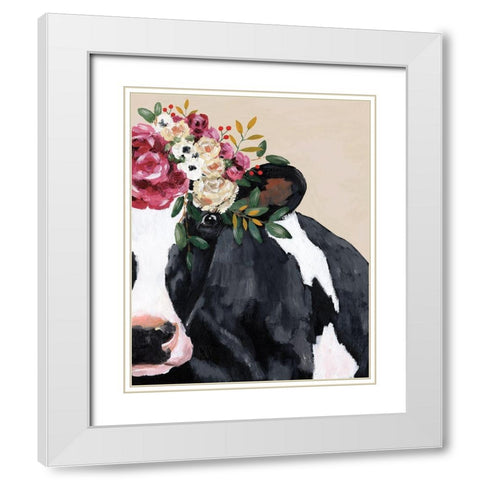 Bestie with her Flowers White Modern Wood Framed Art Print with Double Matting by White Ladder
