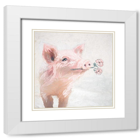 Pretty Pink Pig White Modern Wood Framed Art Print with Double Matting by White Ladder