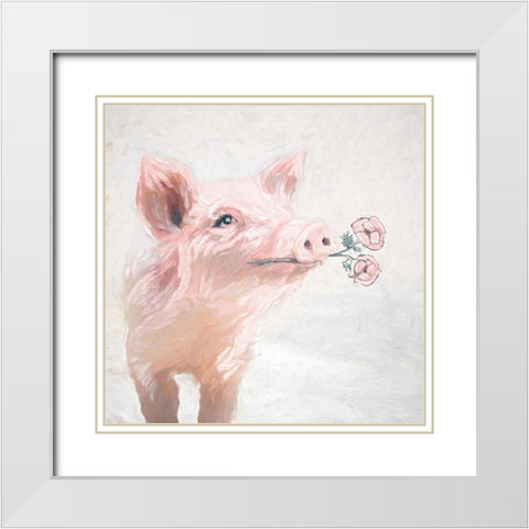 Pretty Pink Pig White Modern Wood Framed Art Print with Double Matting by White Ladder