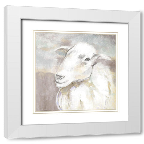 Sheep Portrait White Modern Wood Framed Art Print with Double Matting by White Ladder