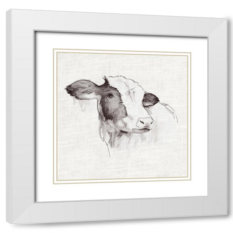 Cow Ink Drawing White Modern Wood Framed Art Print with Double Matting by White Ladder