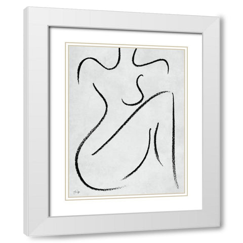 Sitting Woman White Modern Wood Framed Art Print with Double Matting by Yass Naffas Designs