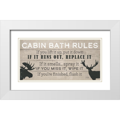 Cabin Bath Rules White Modern Wood Framed Art Print with Double Matting by Yass Naffas Designs