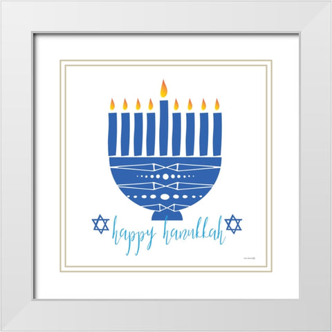 Happy Hanukkah Menorah II White Modern Wood Framed Art Print with Double Matting by Yass Naffas Designs